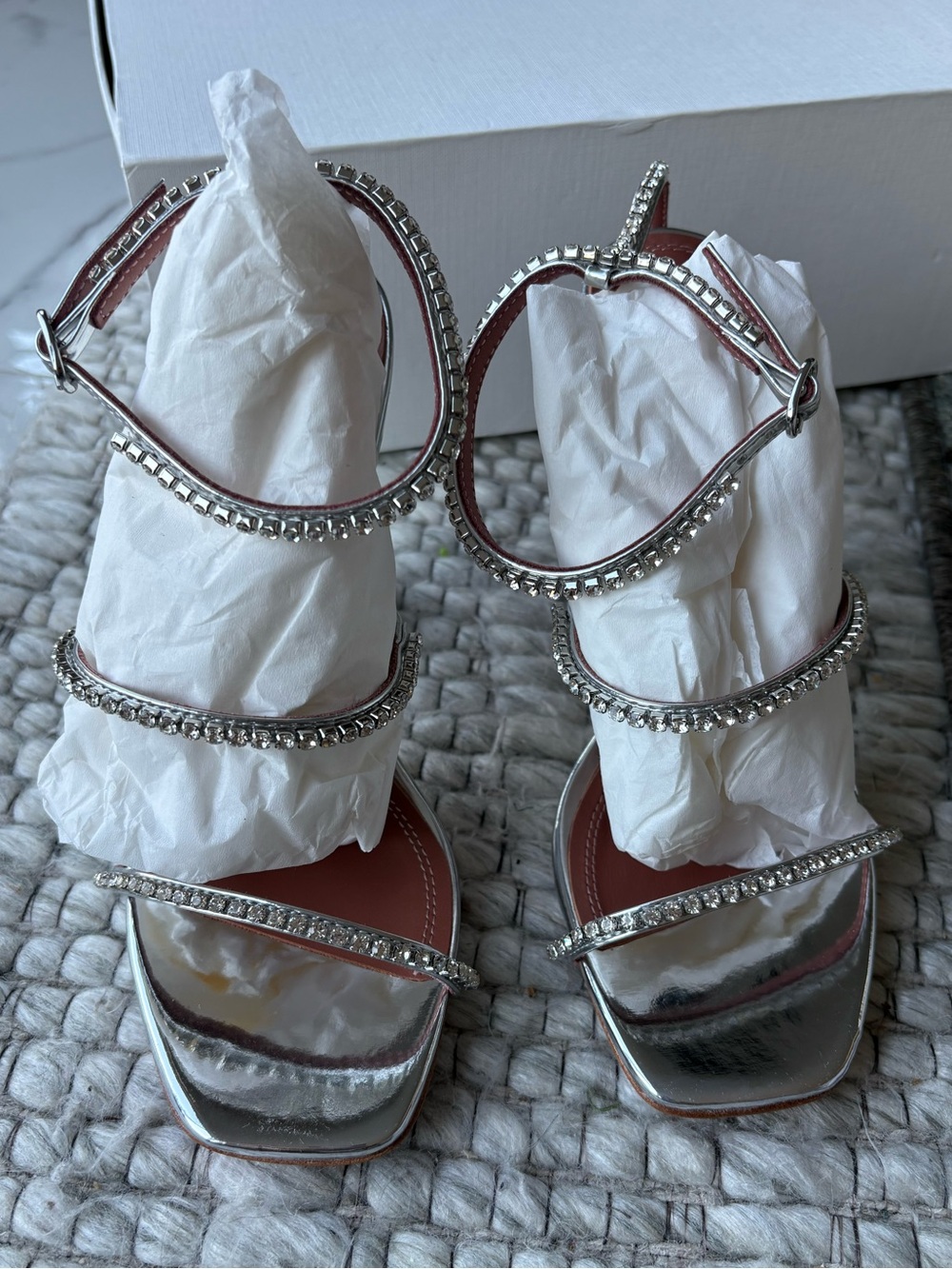 Amina Muaddi Gilda Sandals Silver size 6 - Picture 4 of 11